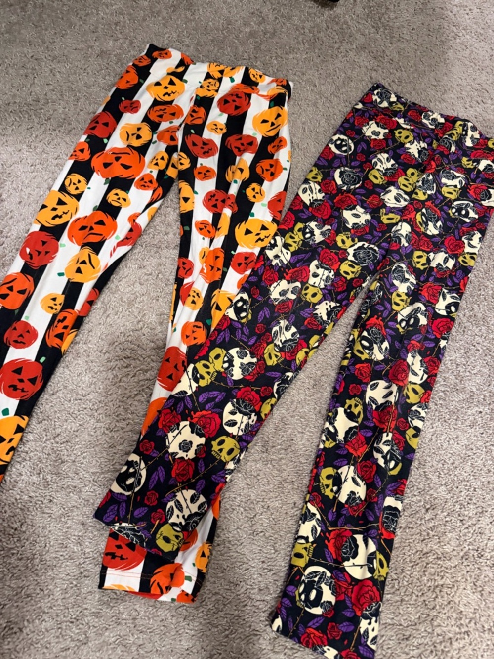 LuLaRoe- Halloween Pumpkin & Skull Leggings Duo - Bold Orange, Black, Purple